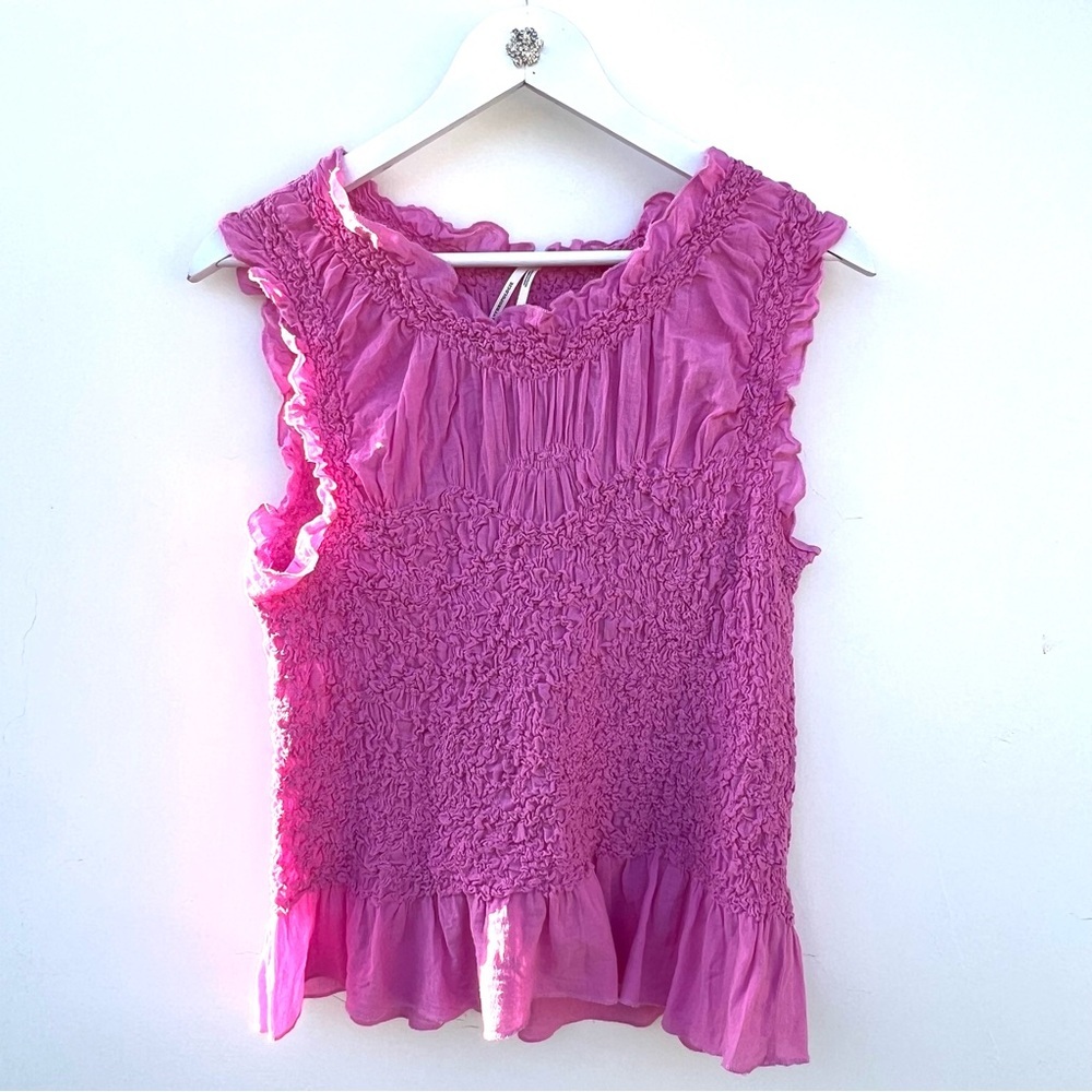 Anthropologie Pink Smocked Crop Top - Picture 5 of 7